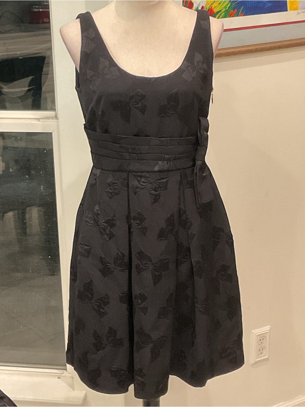 kate spade Black Floral Bow Wool Blend Sleeveless Fit-and-Flare Dress